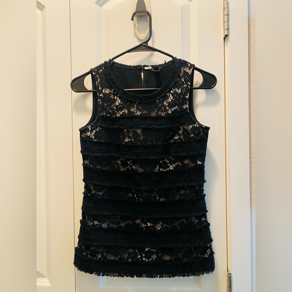 J Crew Top with Black lace overlay and beige underlay Perfect for layering